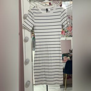 White with black stripes dress